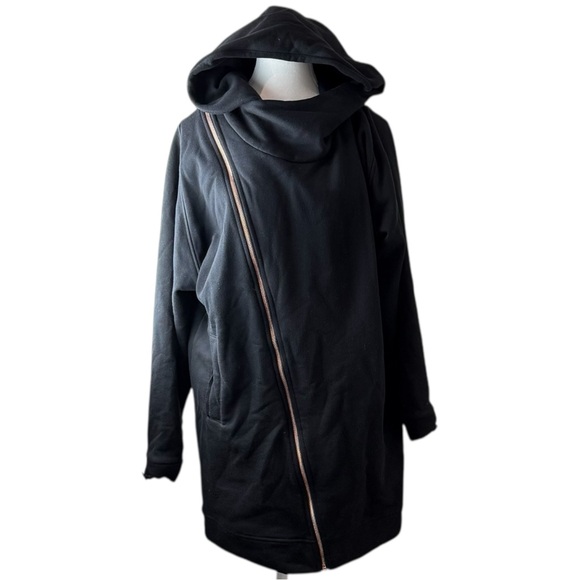 Lime & Vine Women’s Medium Black Asymmetrical Zip Long Hoodie Jacket Tunic - Picture 3 of 11
